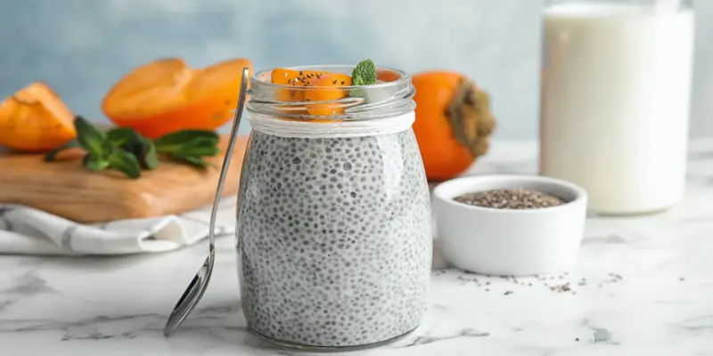 Sữa hạnh nhân thơm ngon nấu bằng máy, kết hợp với trái cây và hạt chia